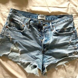 Agolde Blue Vintage Wash Parker Jean Shorts Distressed Detailing